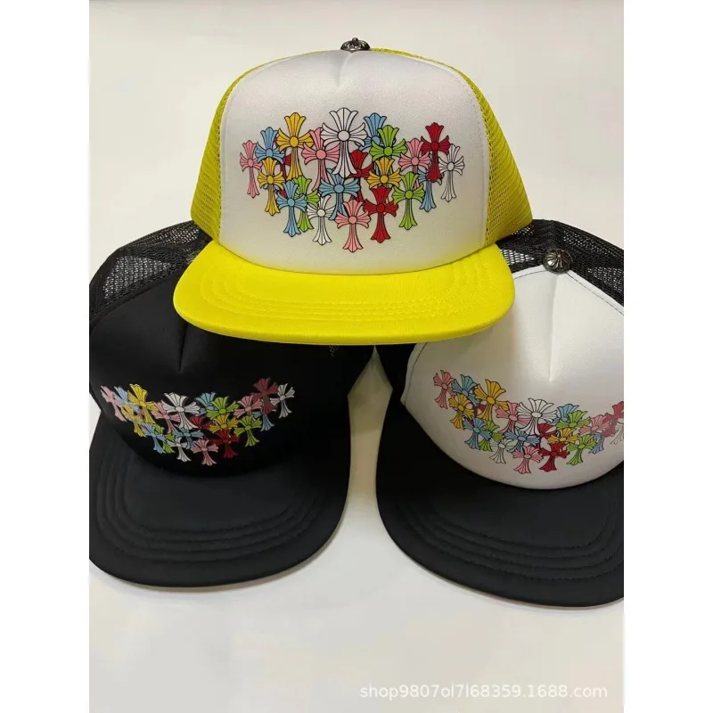 Casquette Trucker Baseball 6 Panneaux Croix Colorée Visière Plate Polyester