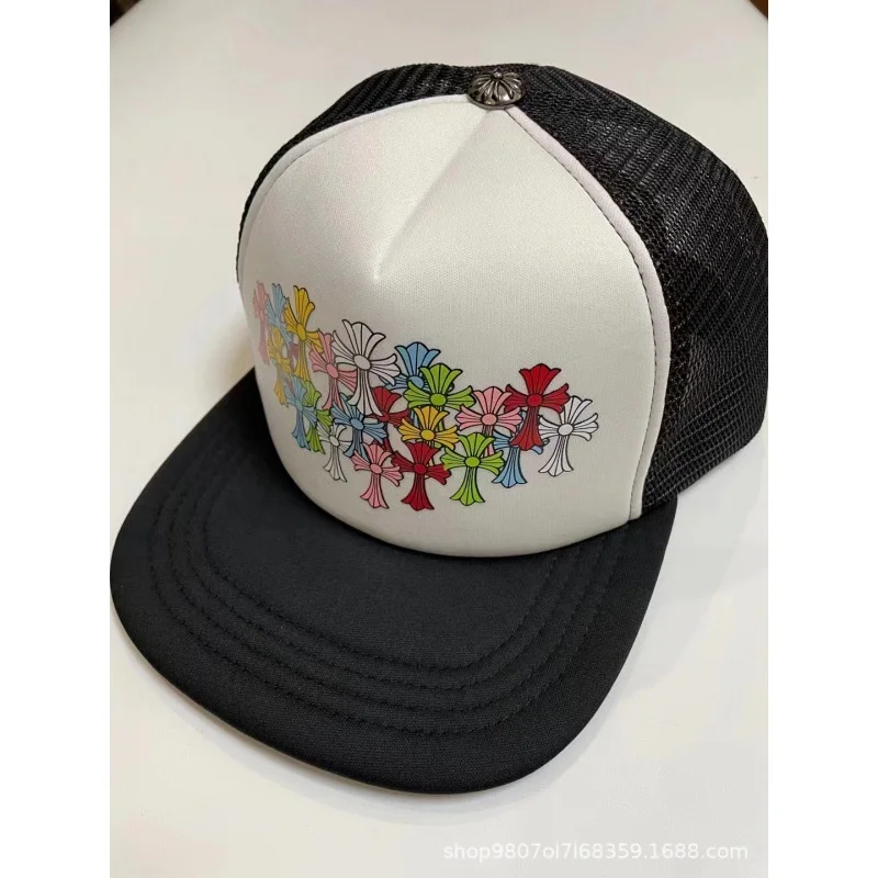 Casquette Trucker Baseball 6 Panneaux Croix Colorée Visière Plate Polyester