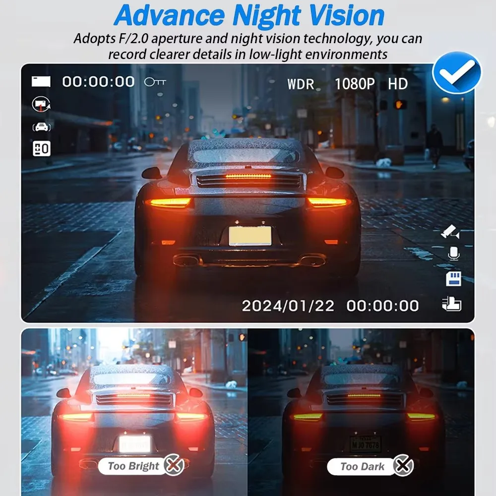 Dashcam Triple Objectif 1080P Full HD – Vision Nocturne & WiFi Intégré