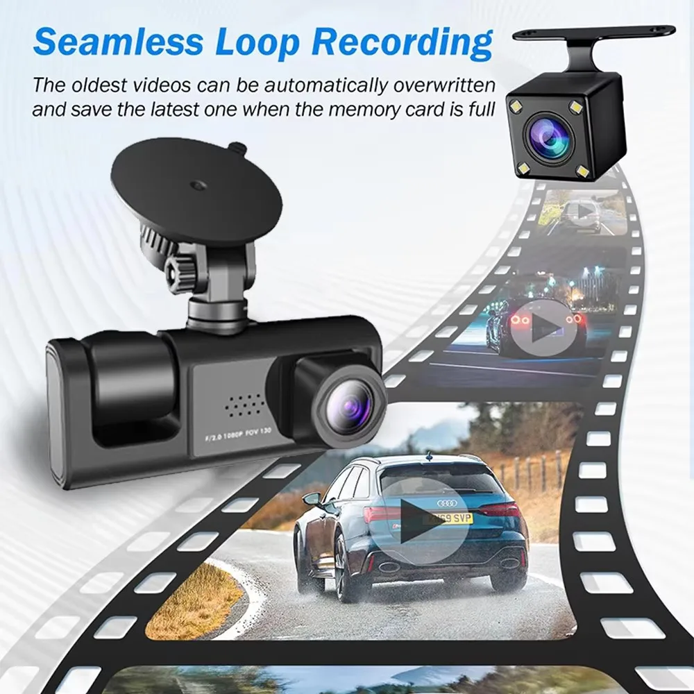 Caméra de Voiture 3 Objectifs HD 1080P – Vision Nocturne & WiFi Intégré