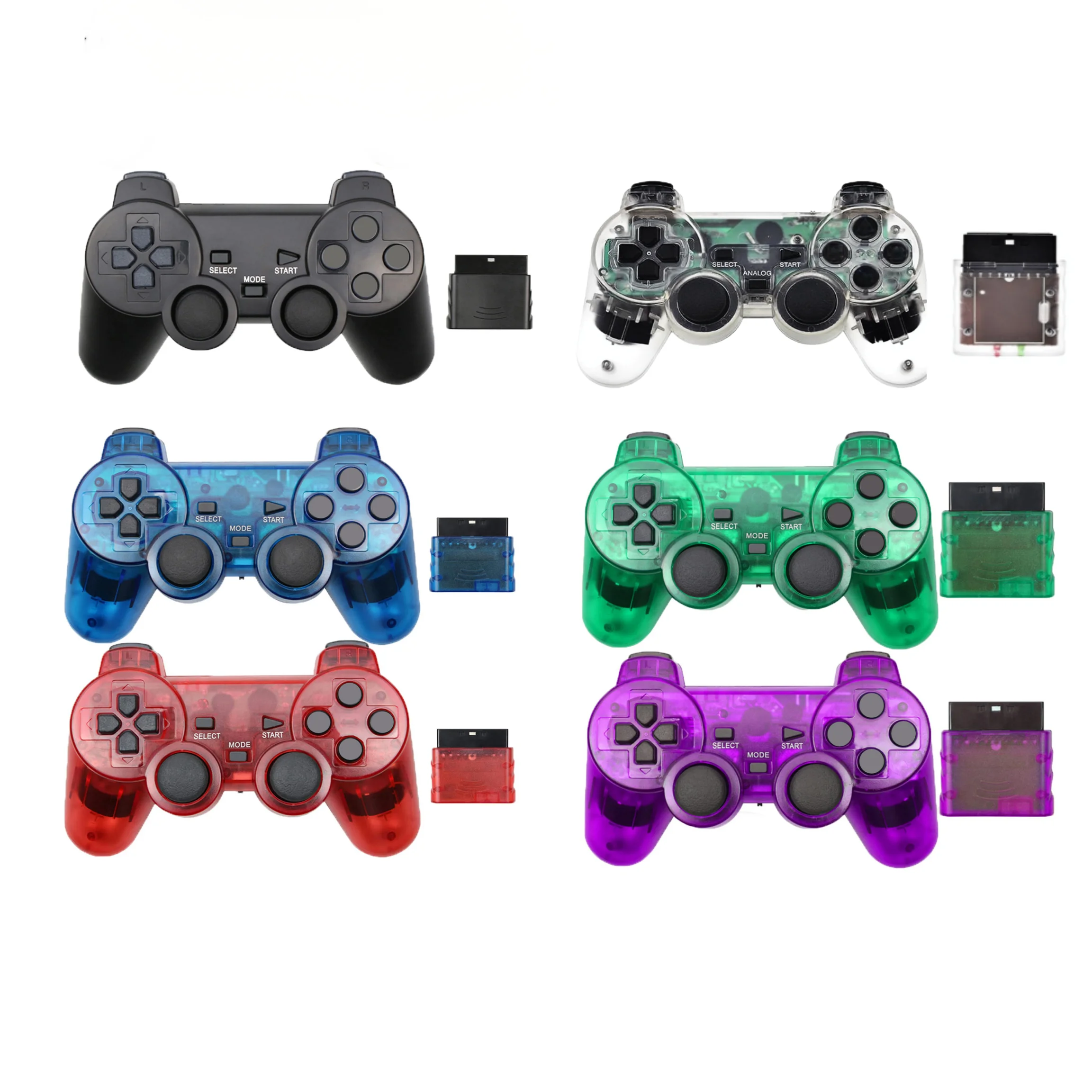 Manette Sans Fil Transparente PS2 Joystick Vibration 2.4GHz – Modèle P2 XMT