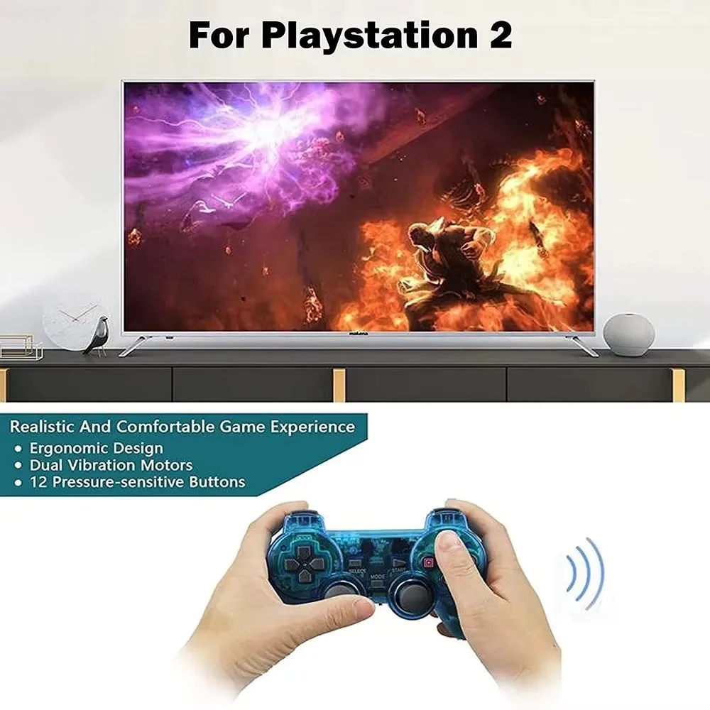 Manette Sans Fil Transparente P2 pour PS2 – Vibration & 2.4GHz