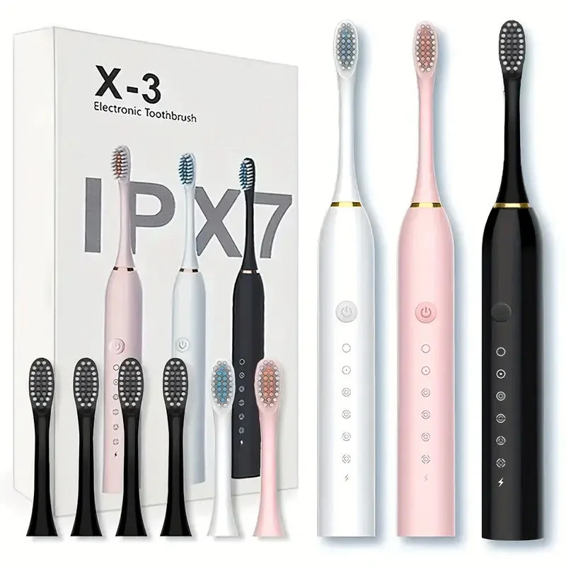Brosse à Dents Électrique X3 Sonic Rechargeable – 4 Têtes, 5 Modes, IPX7