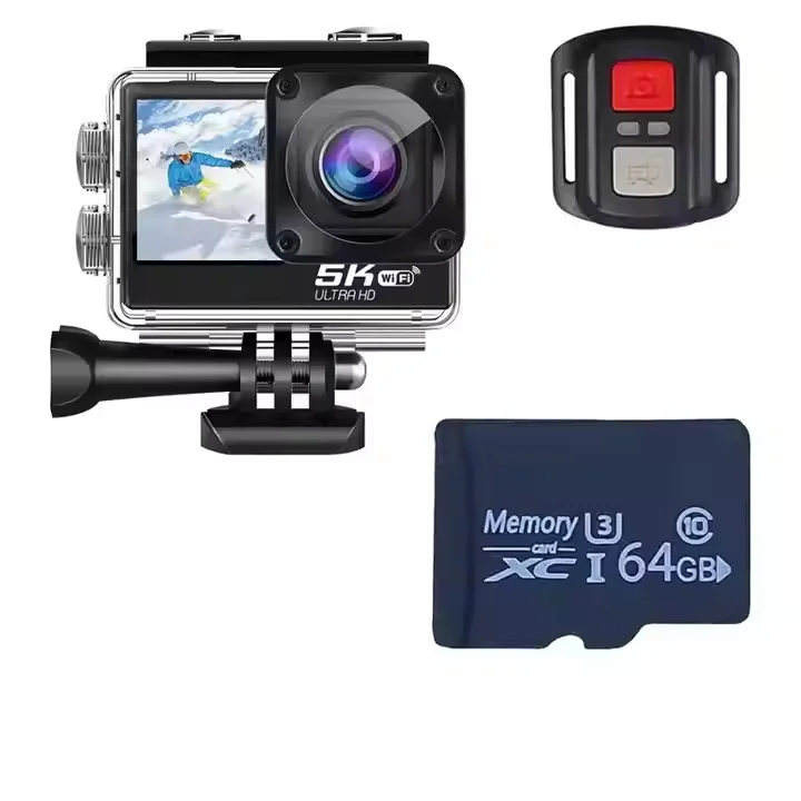 Caméra Sport Action 5K WiFi Double Écran 2.0" Étanche 170° Grand Angle 64GB
