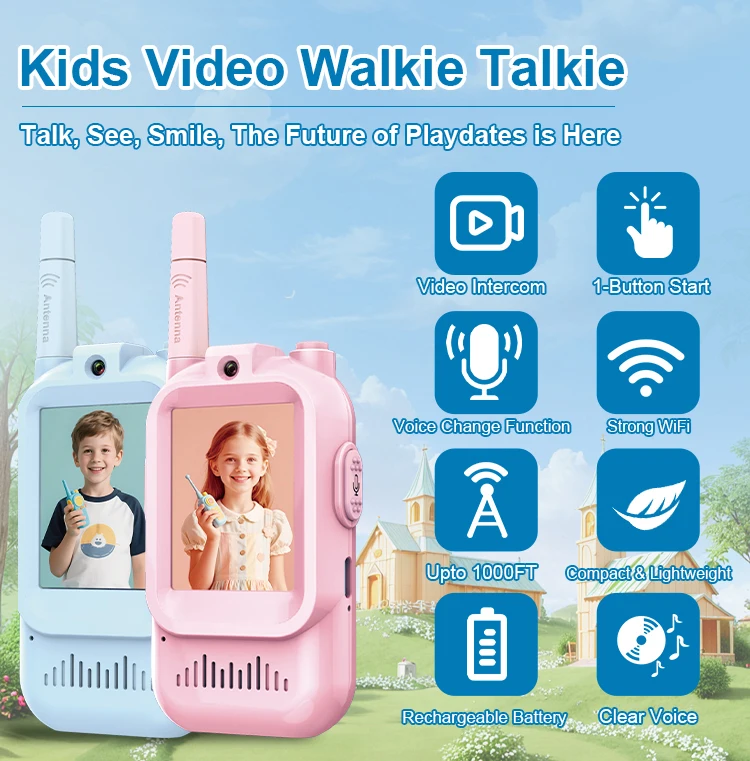 Talkie-Walkie Vidéo Enfants XMT – Portée 1,5 km, Son HD, 15h d'Autonomie