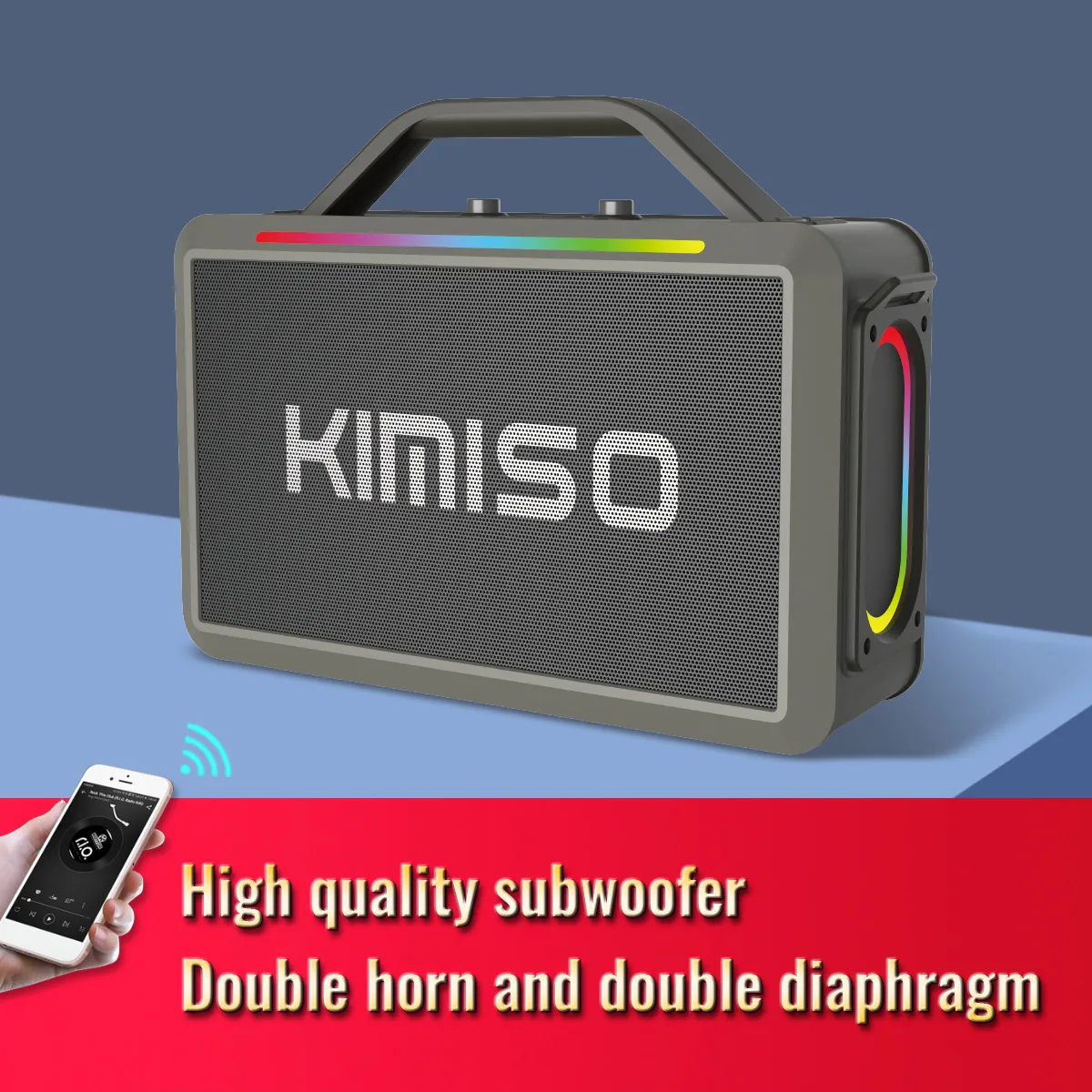 Enceinte Karaoké Bluetooth KMS-252 – Son Puissant, LED RGB, 2 Micros Sans Fil inclus