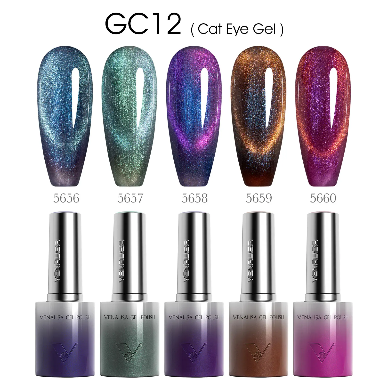 VENALISA Kit Vernis Gel UV Yeux de Chat 5pcs - Sans HEMA, Longue Durée