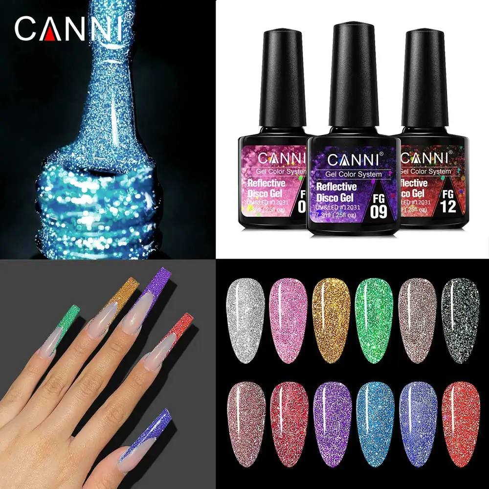 CANNI Gel UV Brillant Disco Paillettes Flash Réfléchissant Semi-Permanent 7,3ml