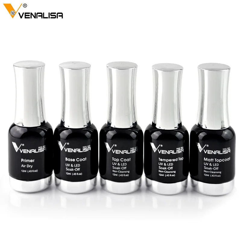 VENALISA Kit 5 Gels UV Professionnels – Base, Top No Wipe, Mat, Diamant & Primaire Acide Free