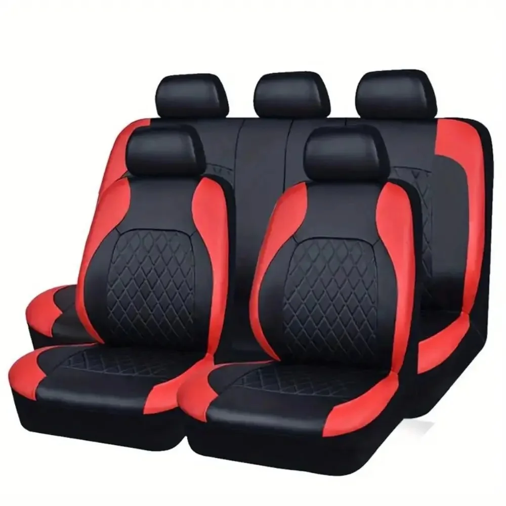 Ensemble 9 Housses de Siège Auto en Cuir PVC Luxe – Compatible Airbag, Universel