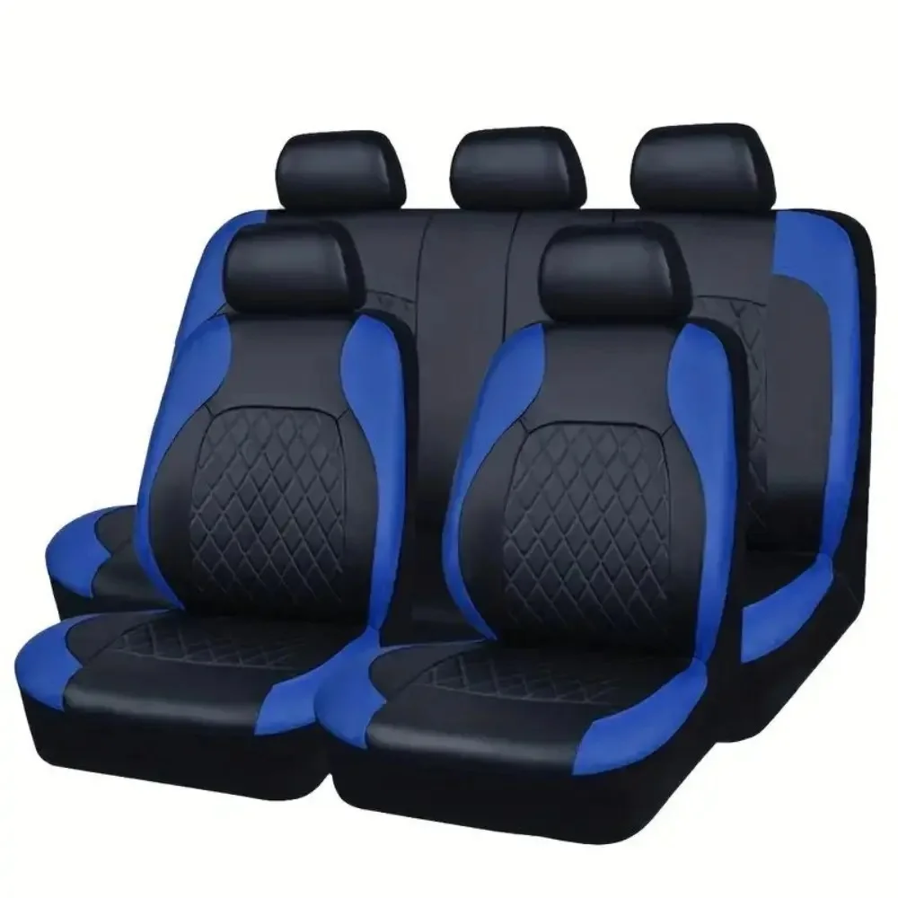 Ensemble 9 Housses de Siège Auto en Cuir PVC Luxe – Compatible Airbag, Universel