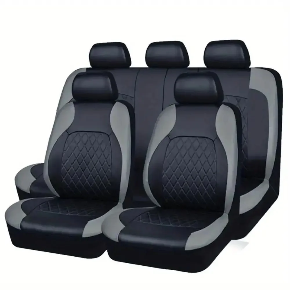 Ensemble 9 Housses de Siège Auto en Cuir PVC Luxe – Compatible Airbag, Universel