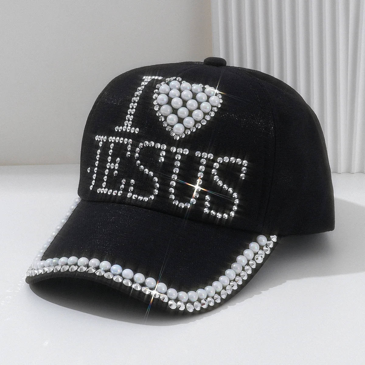 Casquette Baseball Femme Jésus Strass Scintillants | 6 Panneaux Ajustable 4 Couleurs