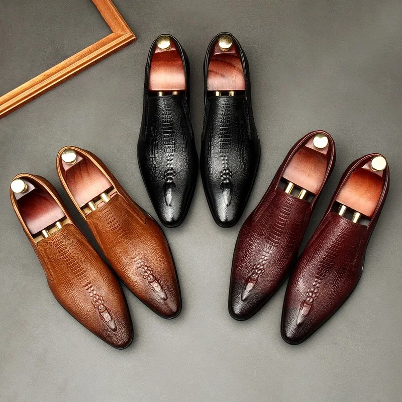 Chaussures Élégantes en Cuir Véritable pour Homme – Bout Pointu, Style Britannique