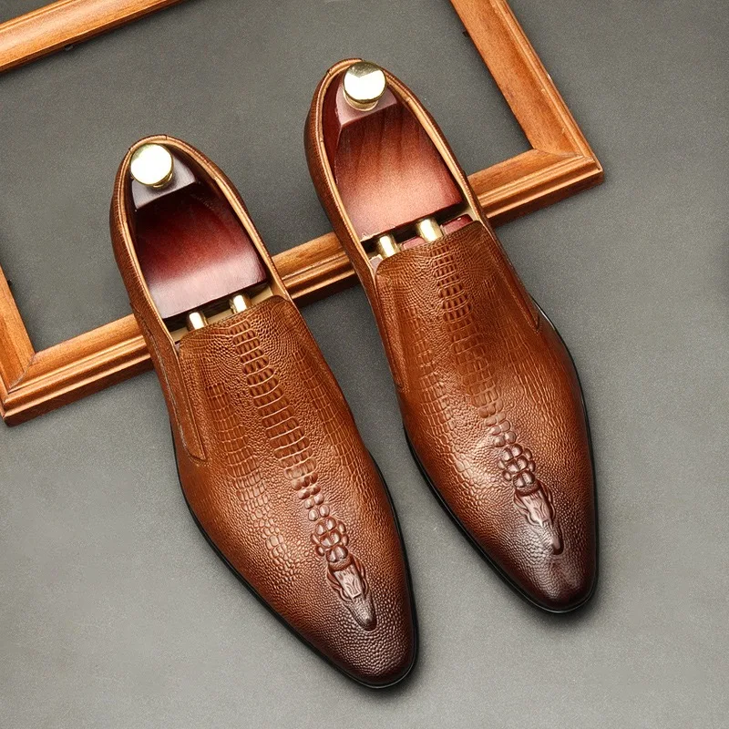 Chaussures Élégantes en Cuir Véritable pour Homme – Bout Pointu, Style Britannique