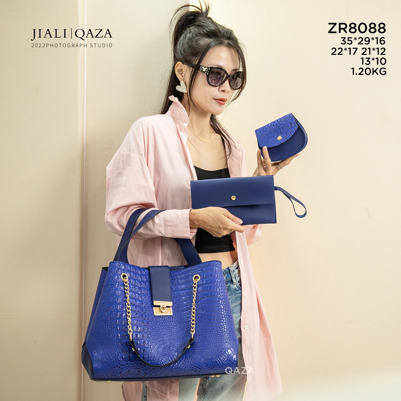 Sac à main femme 4 en 1 motif crocodile QAZA – Grande capacité, cuir PU tendance 2024