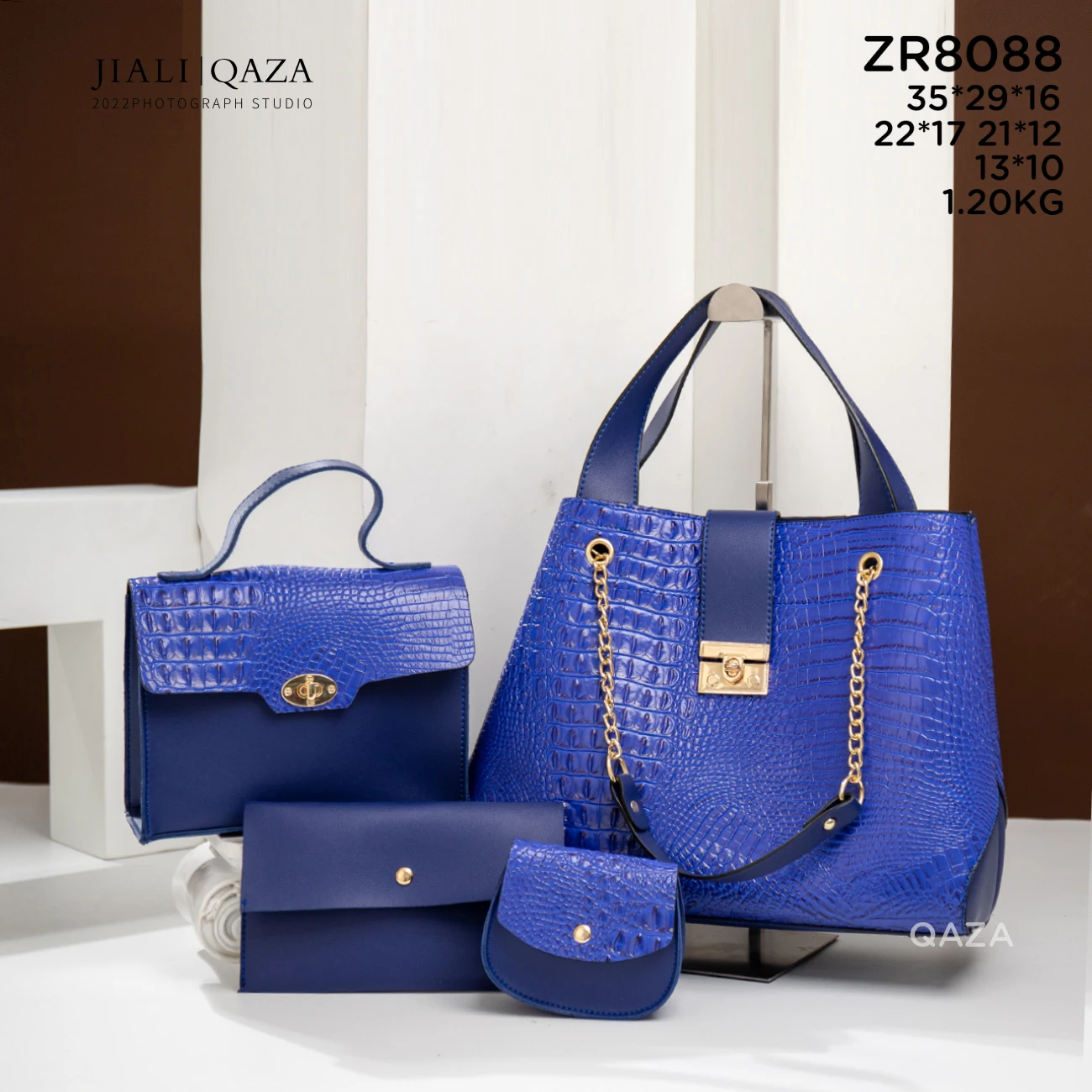Sac à main femme 4 en 1 motif crocodile QAZA – Grande capacité, cuir PU tendance 2024