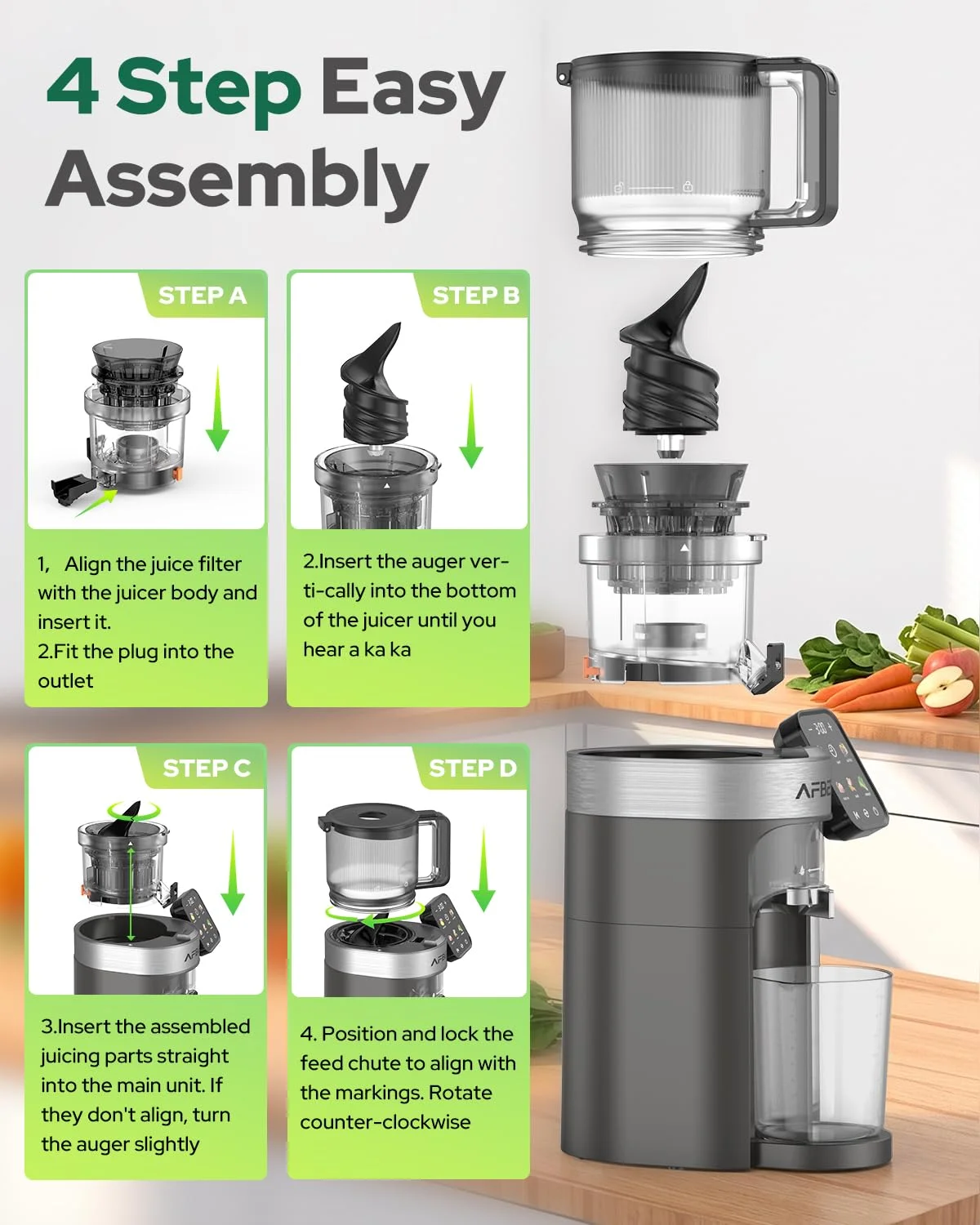 Extracteur de Jus Lent AMR 150W – Presse-Agrumes Silencieux Fruits & Légumes
