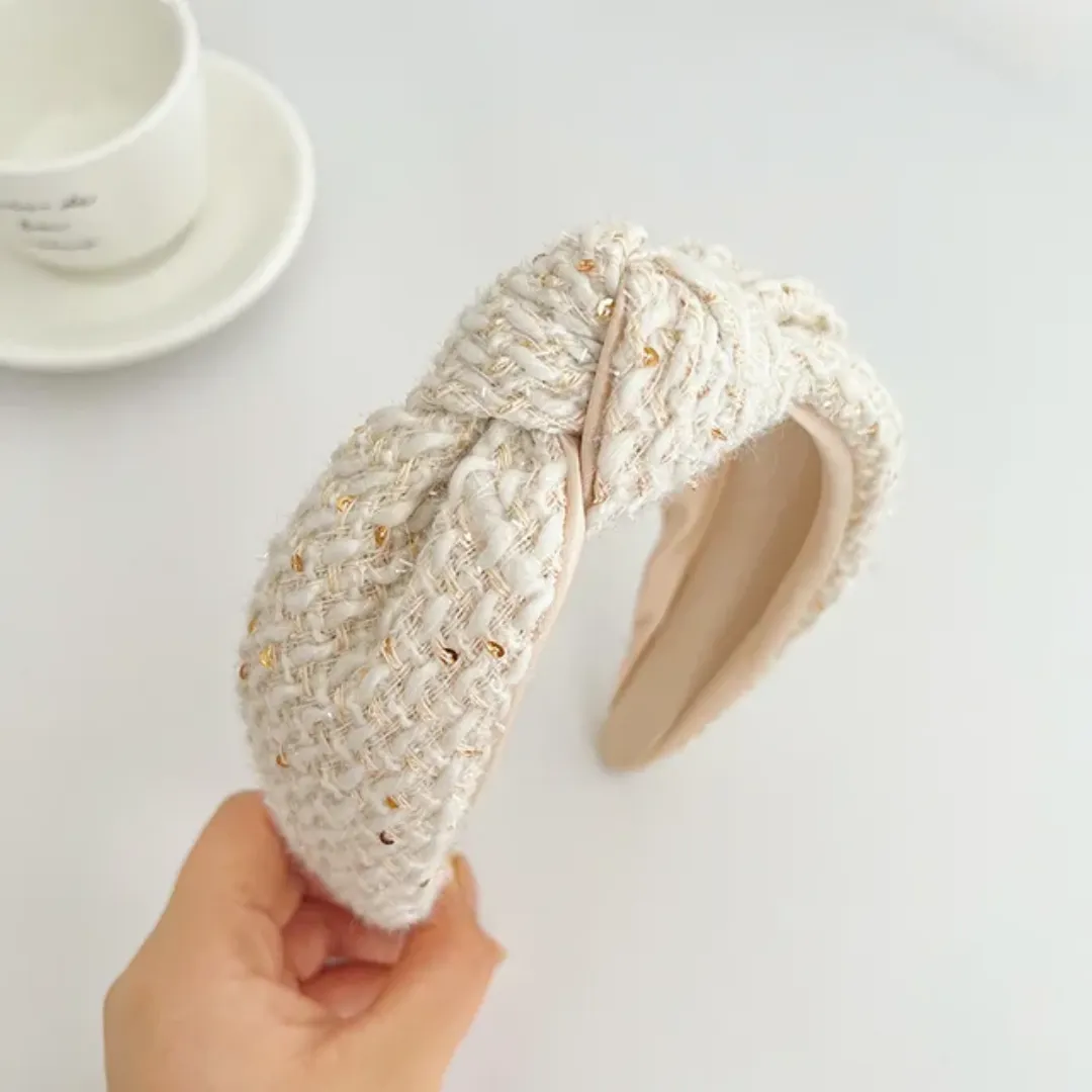 Bandeau Femme Tissé avec Strass – Nœud Large Élégant et Pailleté