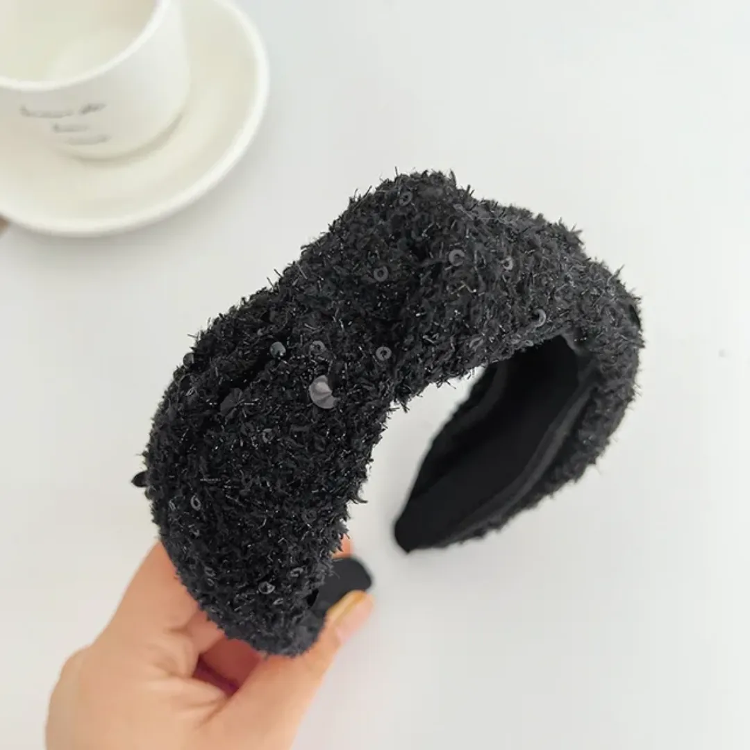 Bandeau Femme Tissé avec Strass – Nœud Large Élégant et Pailleté