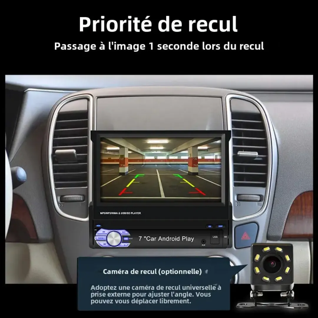 Autoradio Android 7" avec GPS – Écran Rétractable, Bluetooth, USB, SD, AUX – Single DIN 1DIN Univers