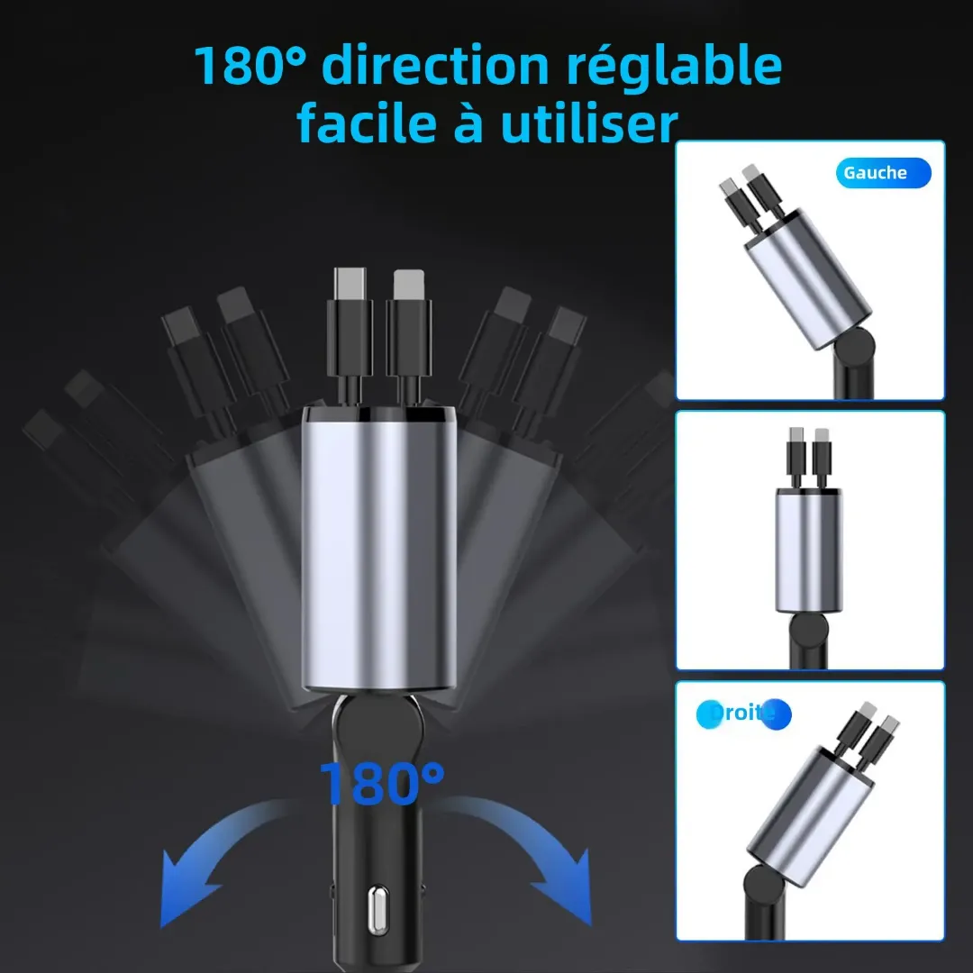 Chargeur de Voiture 5 en 1 – Charge Rapide 100W Type-C et USB avec 4 Ports, Adaptateur Universel 12V/24V pour iPhone, Android et Accessoires