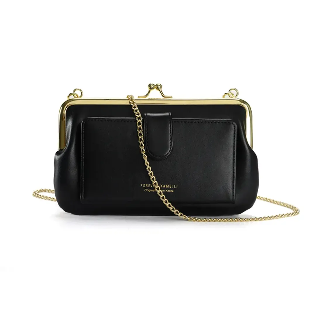 Mini Sac à Bandoulière Élégant – Effet Cuir Brillant – Portefeuille Pochette avec Chaîne Dorée