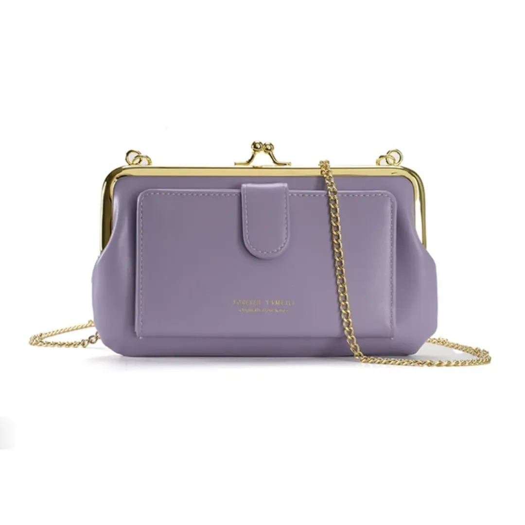 Mini Sac à Bandoulière Élégant – Effet Cuir Brillant – Portefeuille Pochette avec Chaîne Dorée