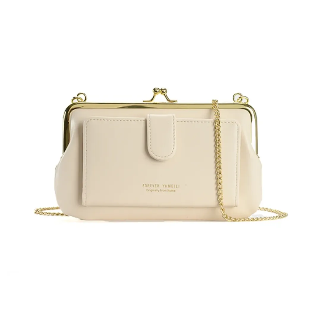 Mini Sac à Bandoulière Élégant – Effet Cuir Brillant – Portefeuille Pochette avec Chaîne Dorée