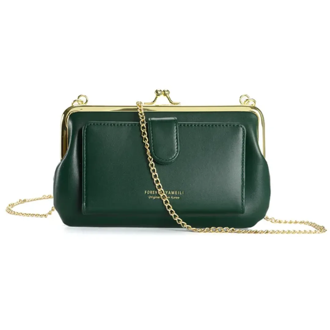 Mini Sac à Bandoulière Élégant – Effet Cuir Brillant – Portefeuille Pochette avec Chaîne Dorée