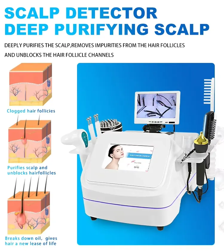 Appareil Professionnel 7 en 1 pour Analyse et Massage du Cuir Chevelu - Détecteur et Stimulateur Capillaire