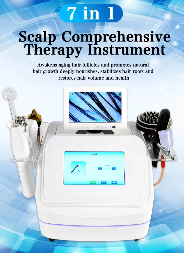 Appareil Professionnel 7 en 1 pour Analyse et Massage du Cuir Chevelu - Détecteur et Stimulateur Capillaire