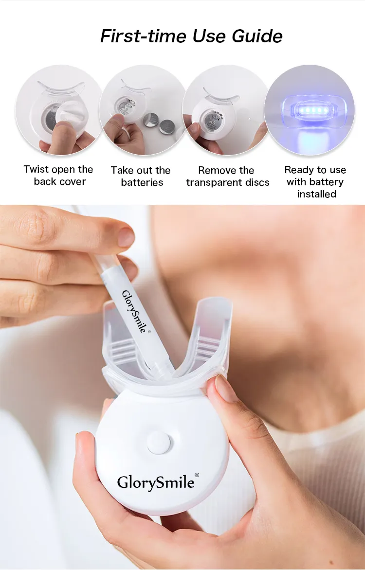 Kit Professionnel de Blanchiment des Dents GlorySmile – LED Bleue Rechargeable + 3 Gels Blanchissants – Système à Domicile avec Logo Personnalisable