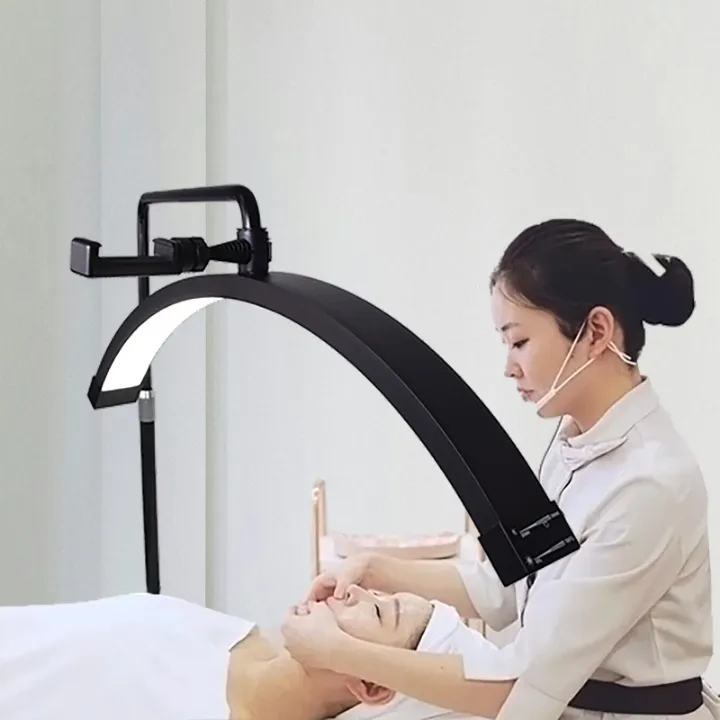 Lampe LED Professionnelle Demi-Lune 40W avec Trépied Réglable – Lumière pour Extensions de Cils, Maquillage, Tatouage, Salon de Beauté et Photographie