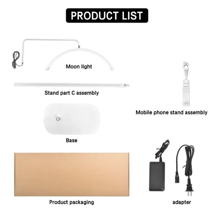 Lampe LED Professionnelle Demi-Lune 40W avec Trépied Réglable – Lumière pour Extensions de Cils, Maquillage, Tatouage, Salon de Beauté et Photographie