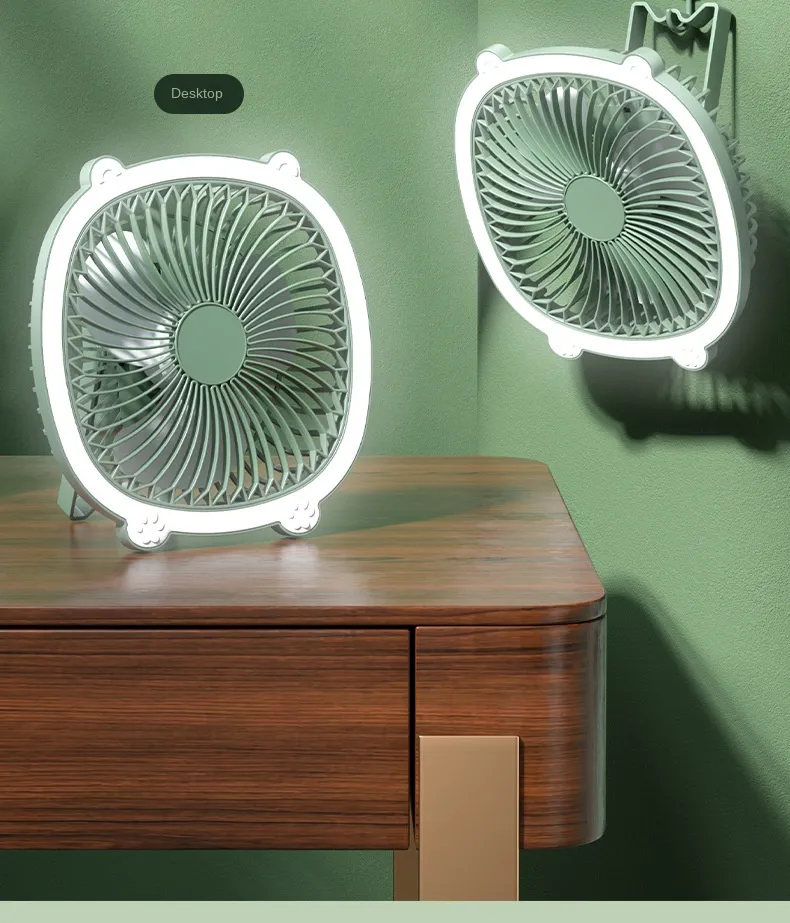 Mini Ventilateur Multifonction Rechargeable USB avec Éclairage LED – 3 vitesses, portable et mural