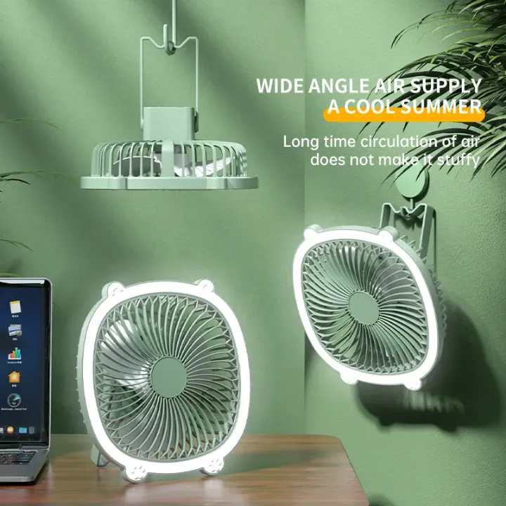 Mini Ventilateur Multifonction Rechargeable USB avec Éclairage LED – 3 vitesses, portable et mural