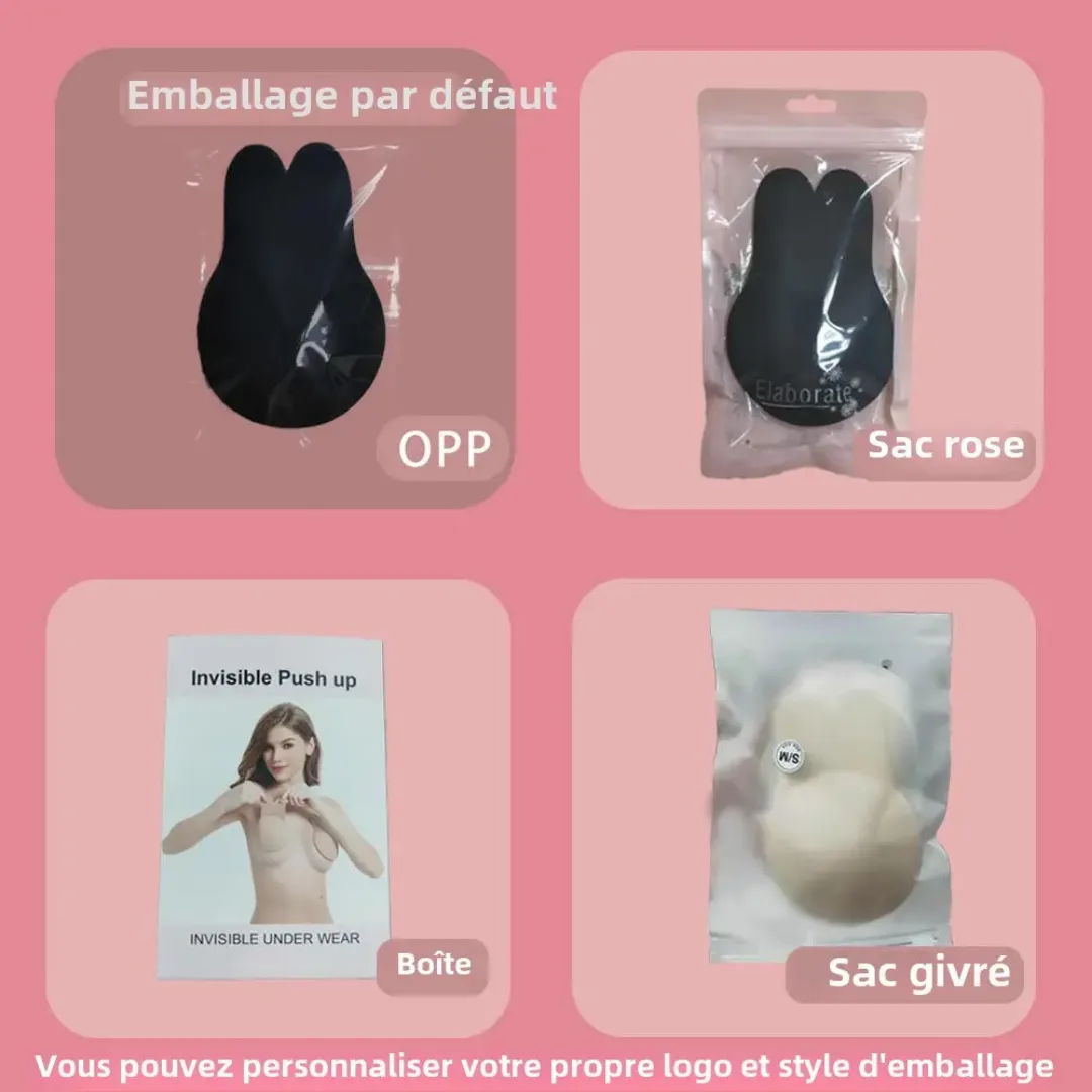 Soutien-Gorge Adhésif Push-Up en Silicone – Dos Nu Invisible, Forme Oreilles de Lapin