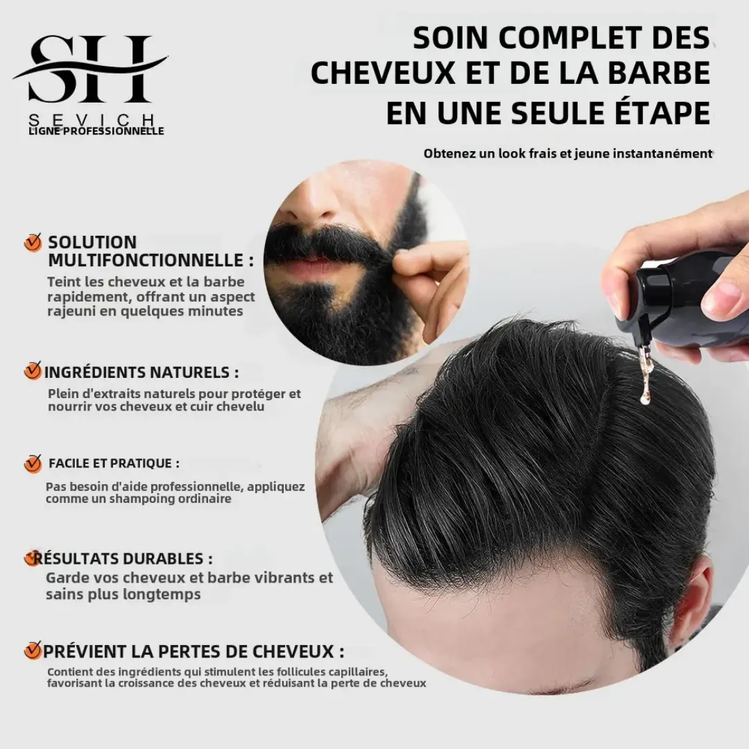 Shampoing Colorant Noir 5 en 1 pour Hommes – Cheveux et Barbe – Naturel au Gingembre et Romarin – 25