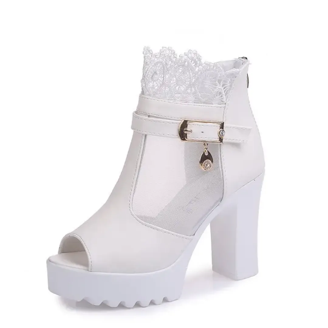 Bottines d’Été Femme à Talons Hauts – Dentelle Respirante & Cuir PU – Élégantes et Confortables