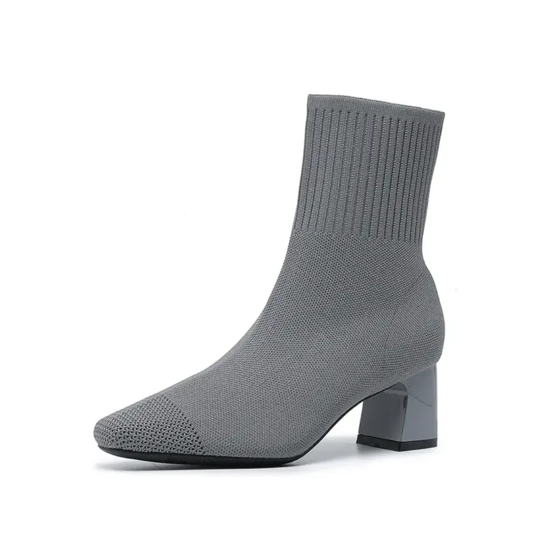Bottes Chaussettes Femme à Talons Épais – Tissu Tricoté Extensible et Élégant