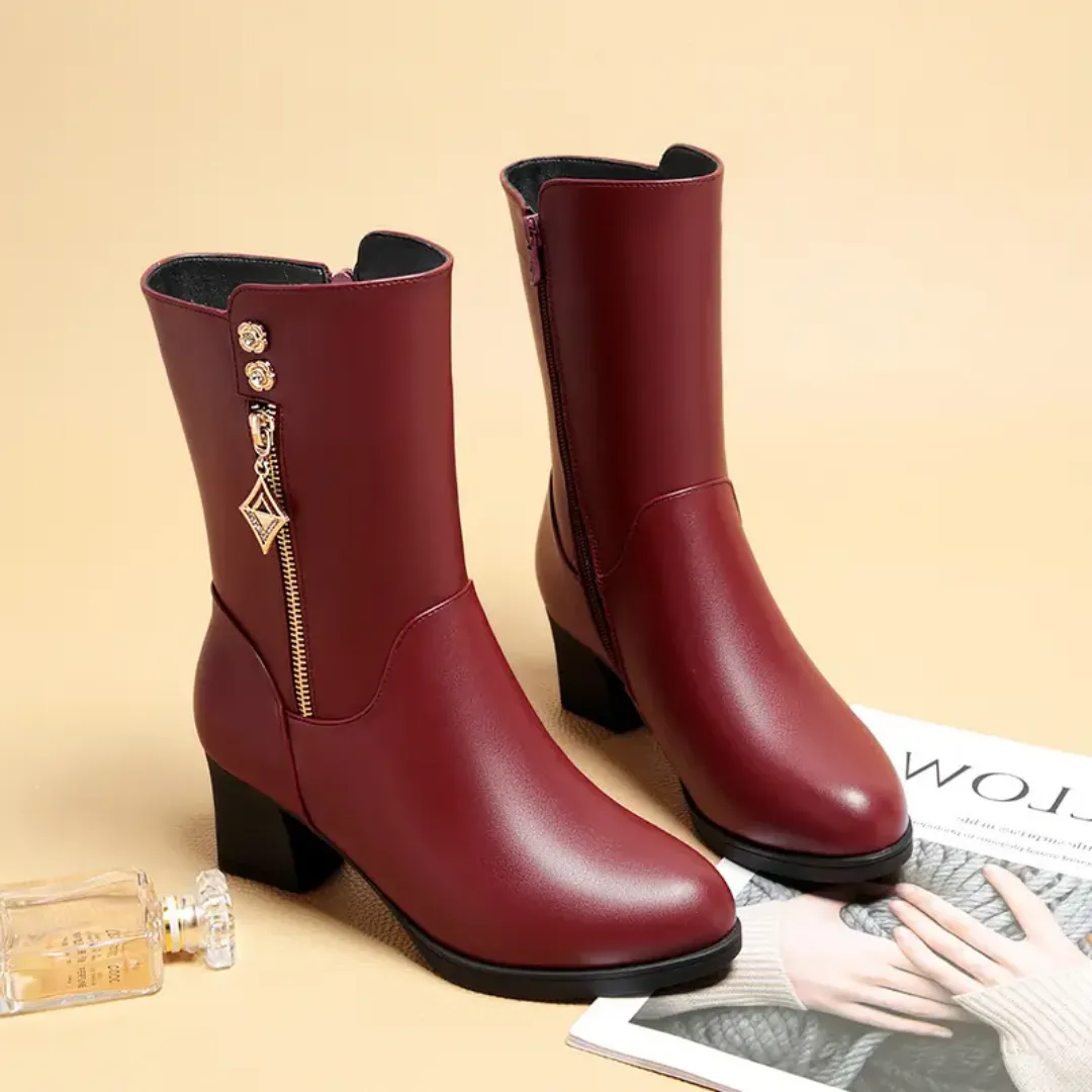 Bottes d'hiver fourrées pour femmes en cuir PU – Style cheville, doublure chaude