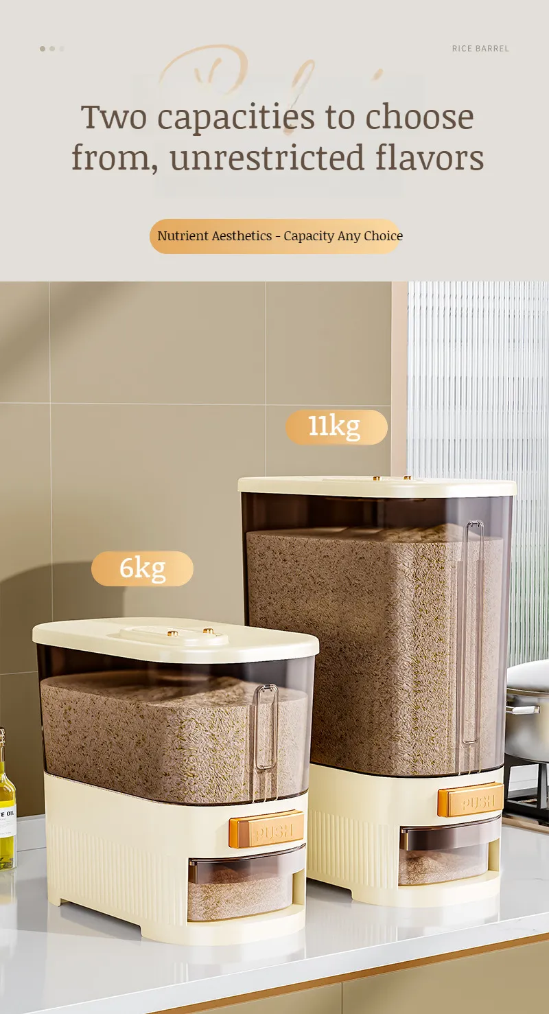 Distributeur de Riz et Céréales Transparent Étanche - Récipient de Stockage Alimentaire avec Bouton de Distribution Automatique