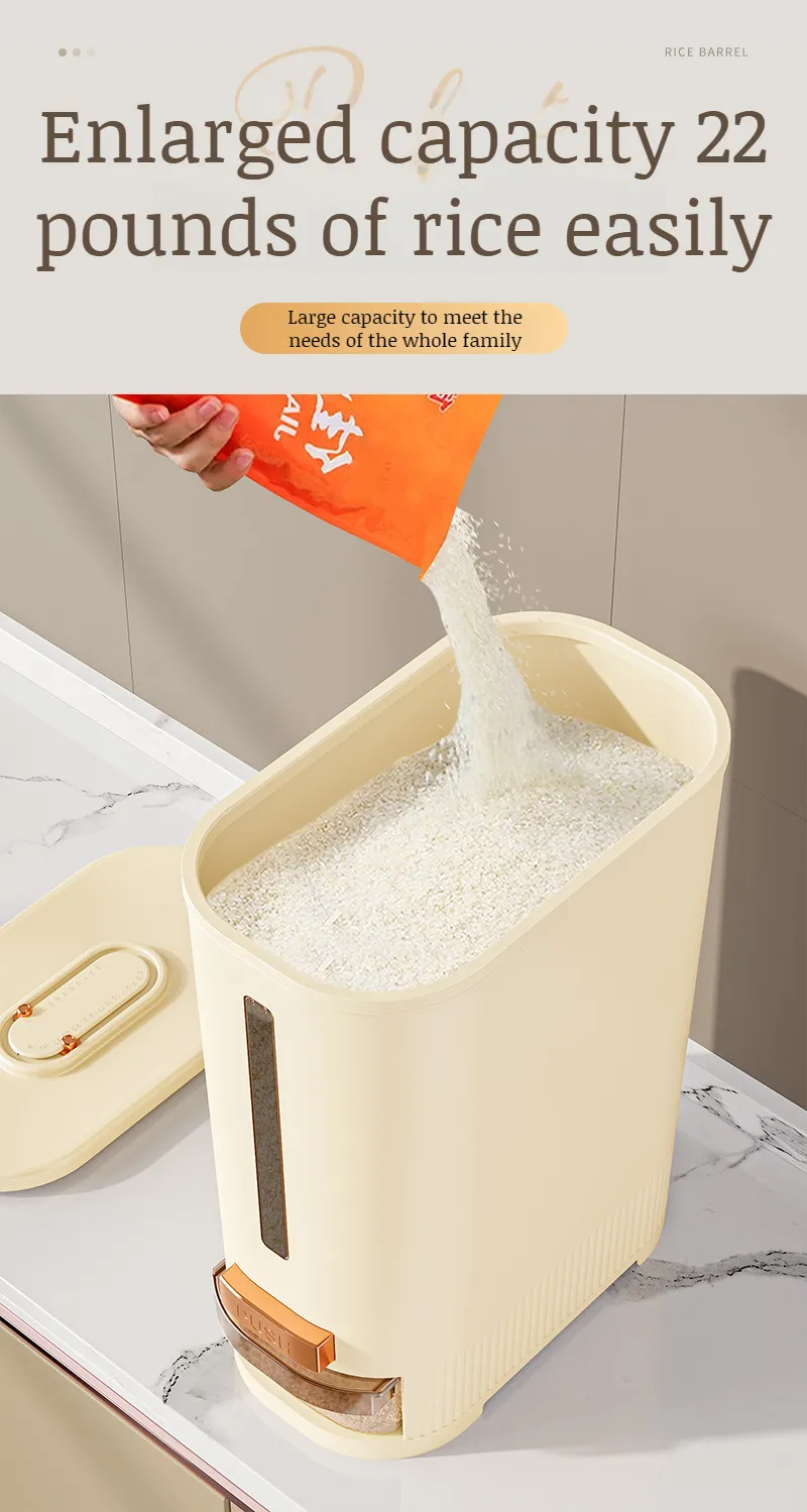 Distributeur de Riz et Céréales Transparent Étanche - Récipient de Stockage Alimentaire avec Bouton de Distribution Automatique