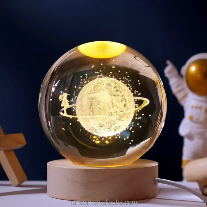 Lampe Veilleuse Boule de Cristal 3D Gravée au Laser - Décoration Intérieure et Cadeau Original