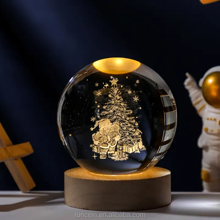 Lampe Veilleuse Boule de Cristal 3D Gravée au Laser - Décoration Intérieure et Cadeau Original