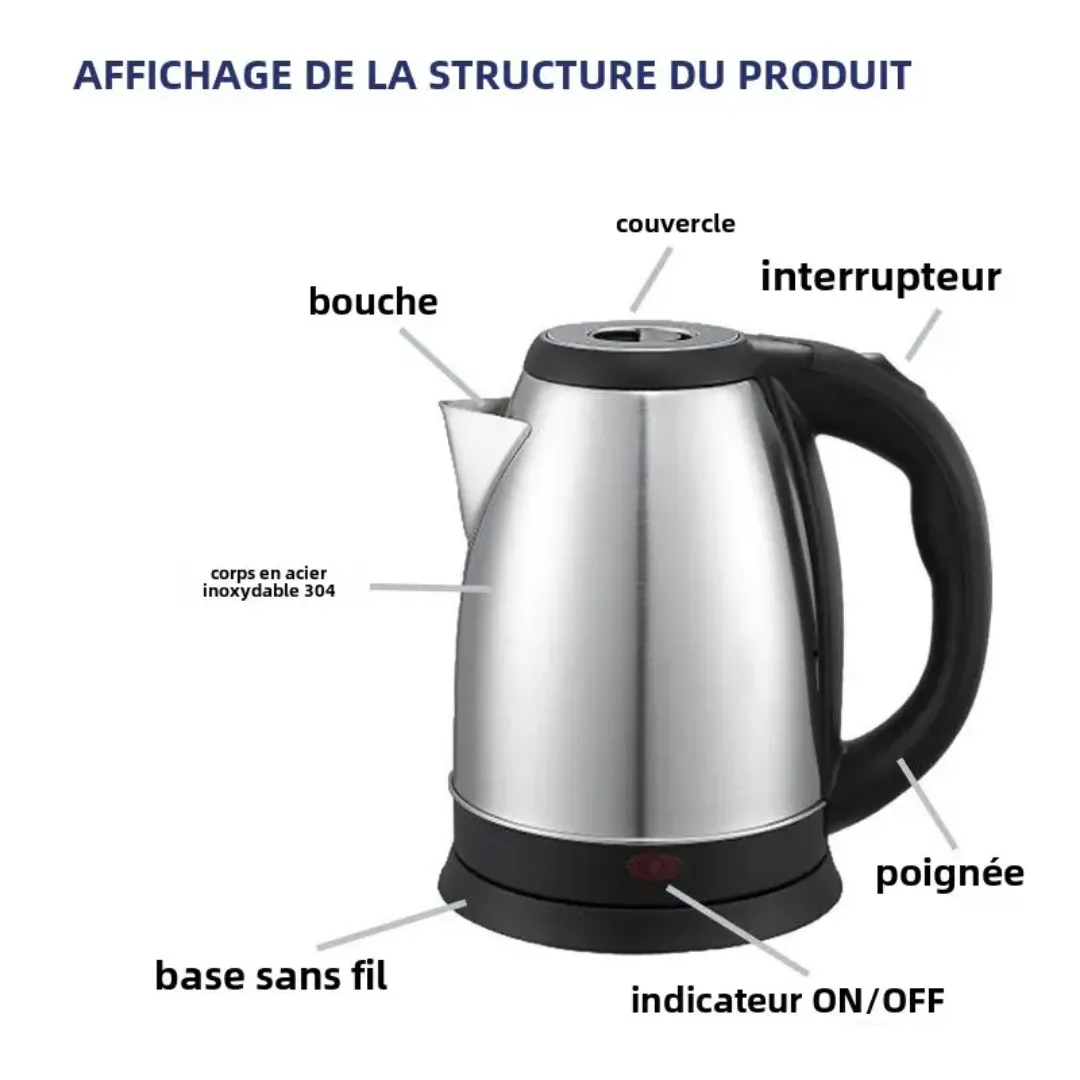 Bouilloire Électrique Inox 1.8L – Chauffe-Eau Rapide avec Interrupteur Automatique
