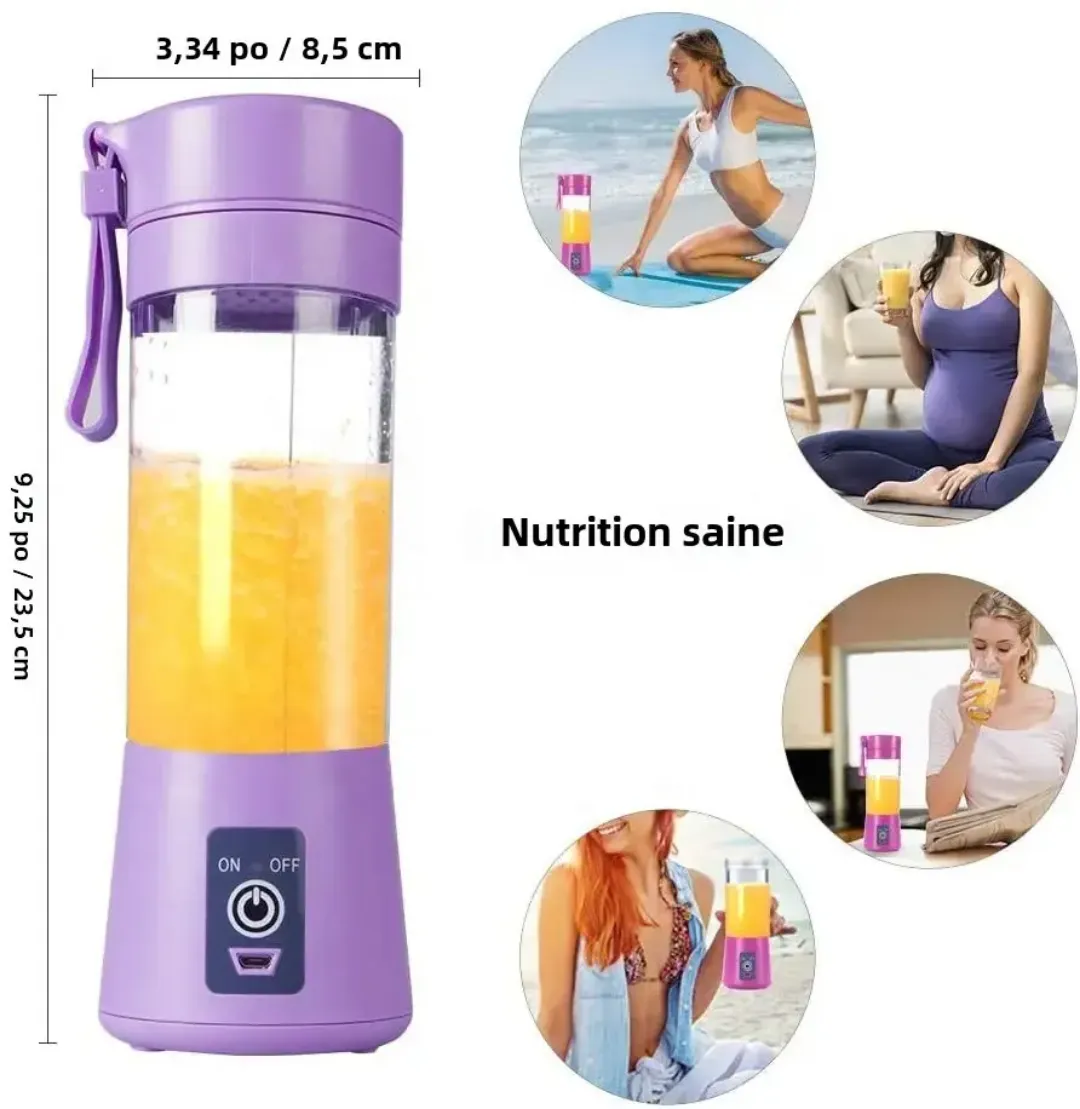 Blender Portable USB Rechargeable – Mini Mixeur à Jus – Presse-fruits Compact – Idéal pour Smoothies