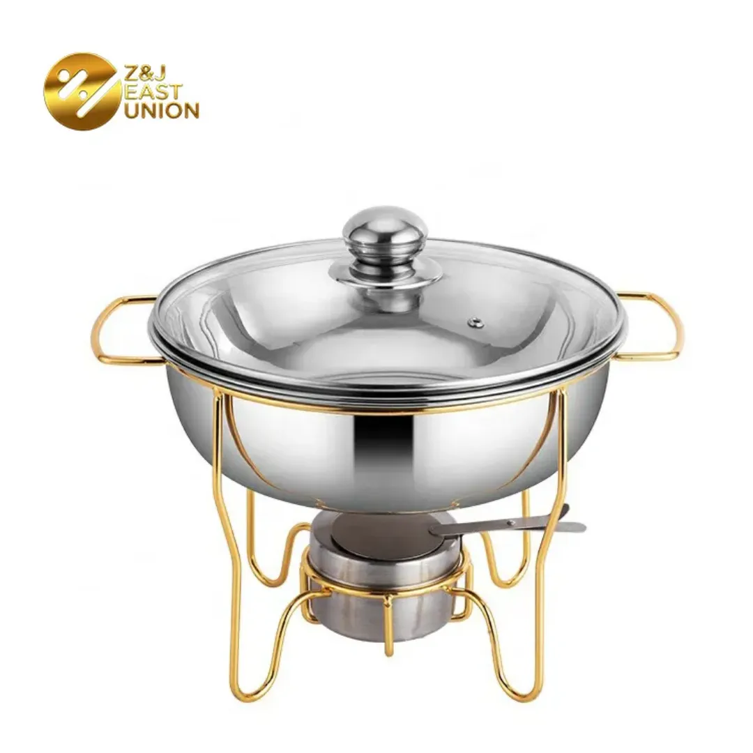 Chauffe-Plat Professionnel Inox de 1 a 8L – Réchaud de Buffet Rond Électrique ou Gaz avec Plateau de Service Suspendu