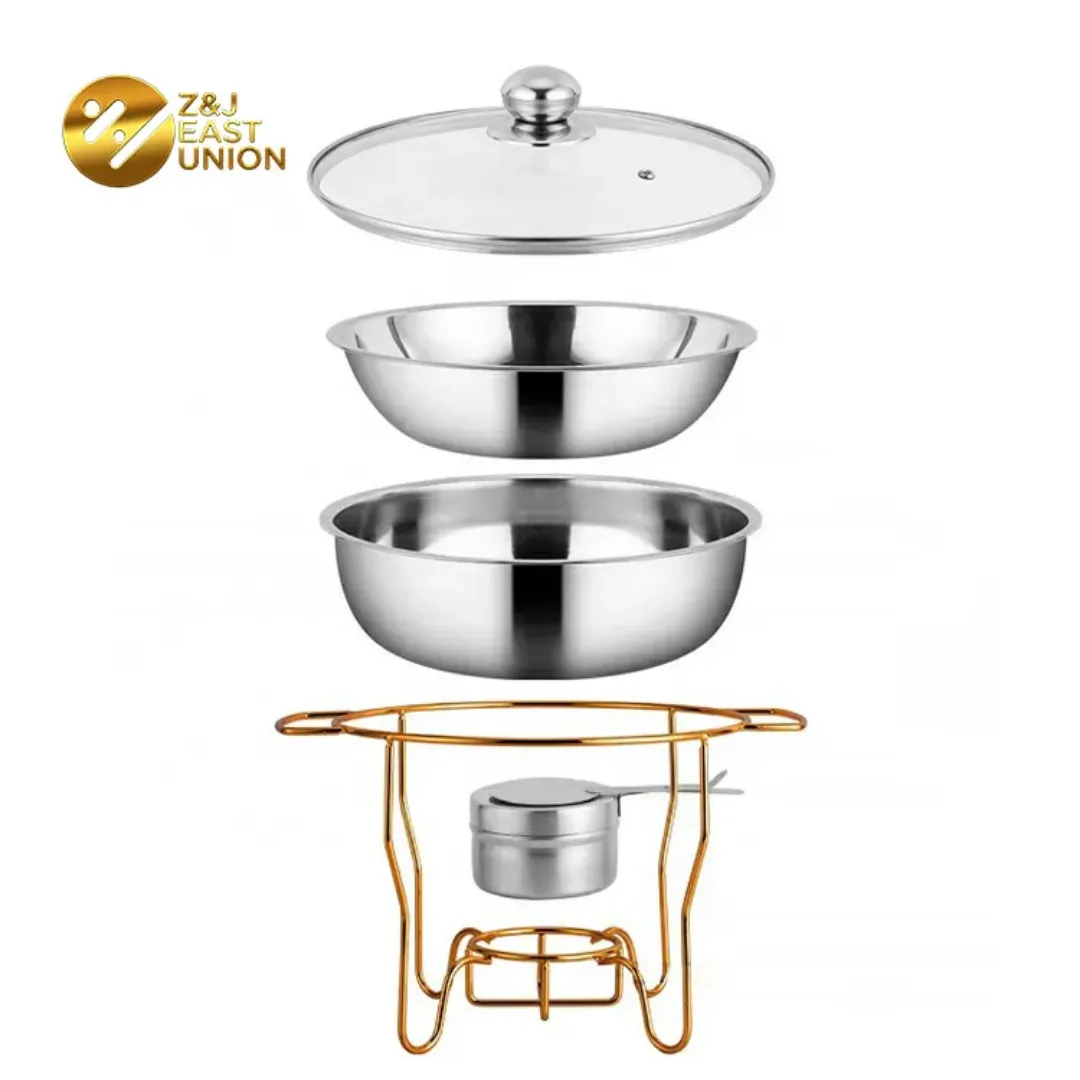 Chauffe-Plat Professionnel Inox de 1 a 8L – Réchaud de Buffet Rond Électrique ou Gaz avec Plateau de Service Suspendu